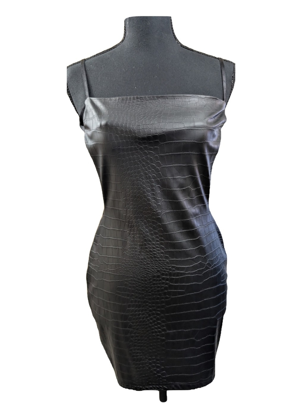Fashion Nova Black Faux-Croc Strapless Mini Dress